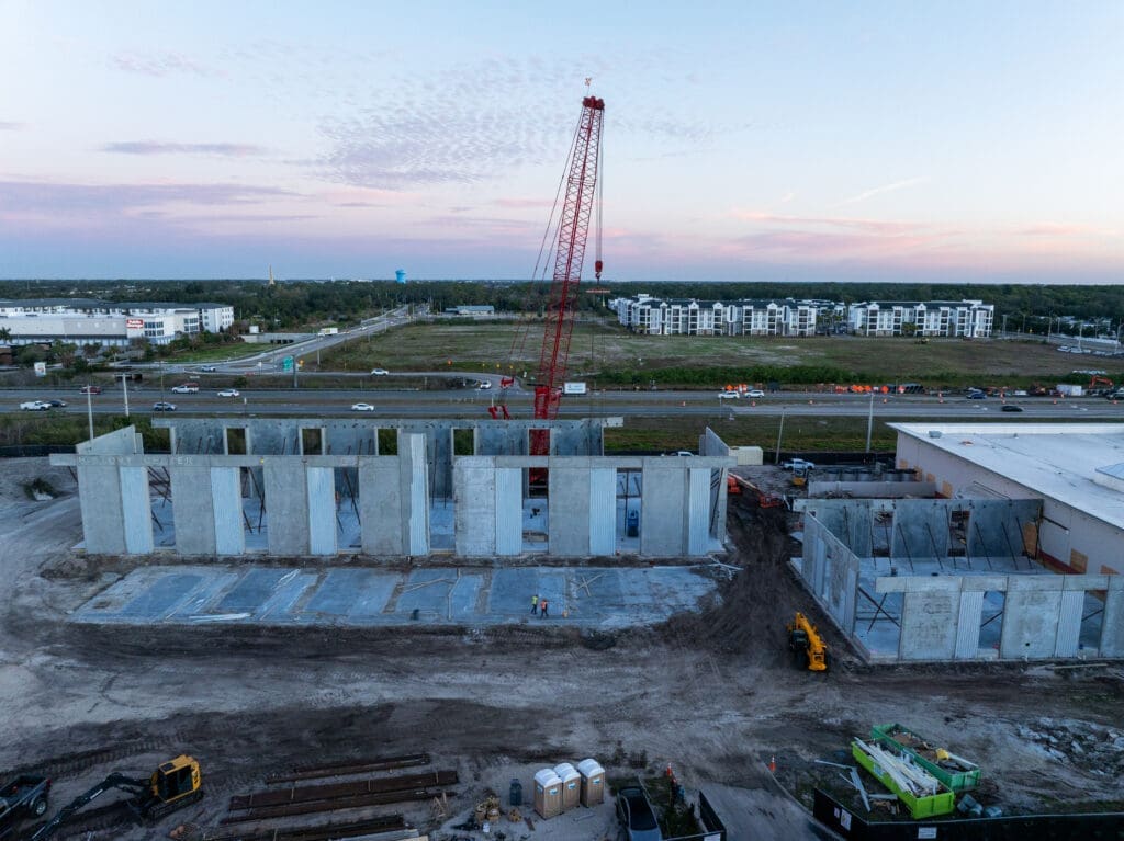 Tilt wall panels installed at the Sarasota County History Center and Fruitville Library Expansion construction site in Sarasota, Florida.